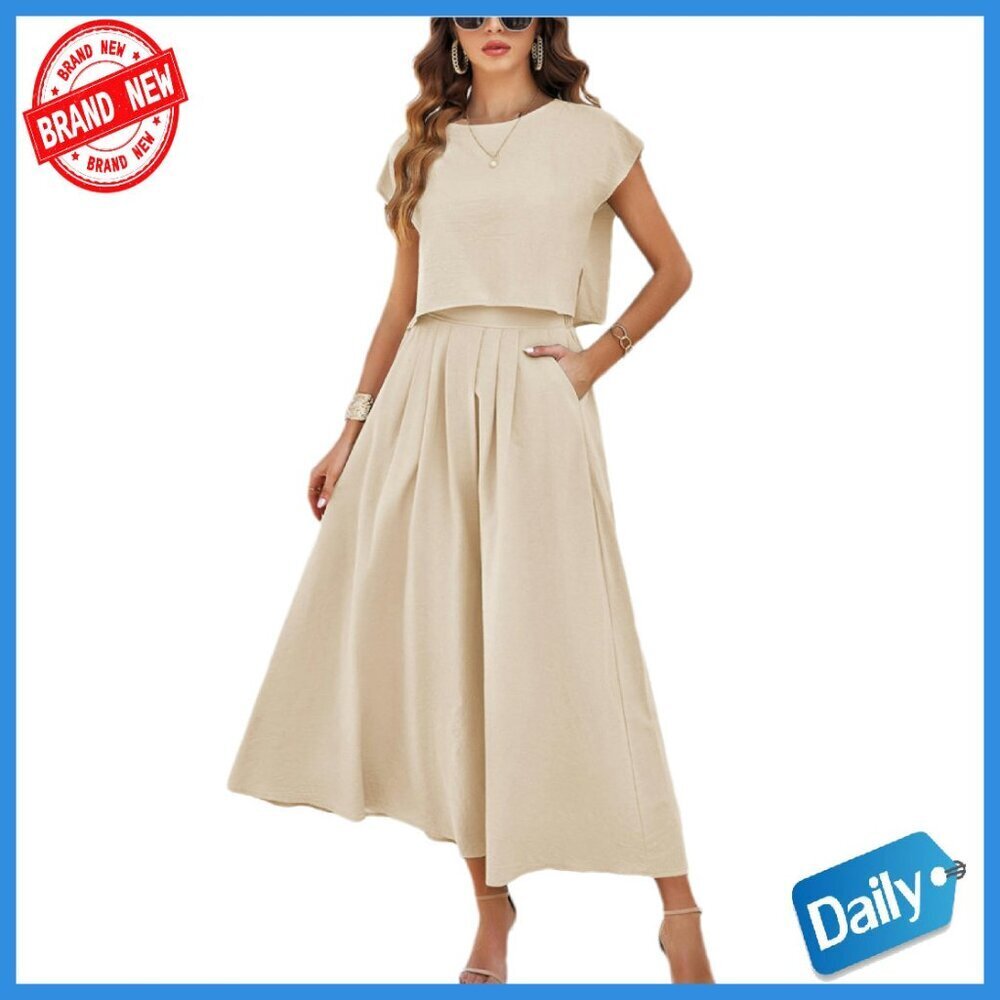 Viscose Maxi Skirt Set with Pockets, Cropped Top, Elastic Waist